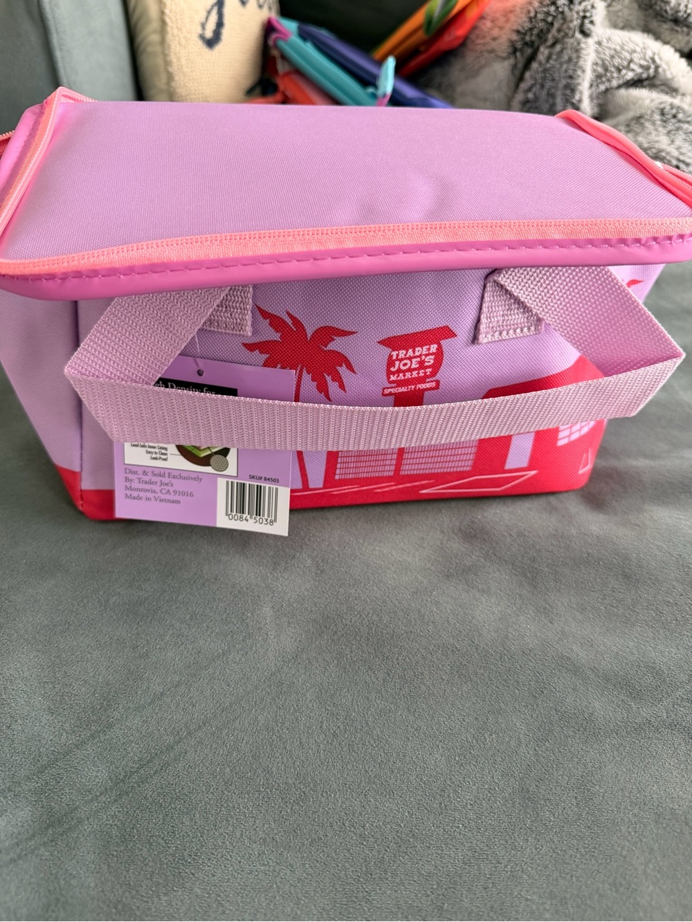 Trader Joe's Pink and Purple Insulated Tote Bag - Picture 3 of 3